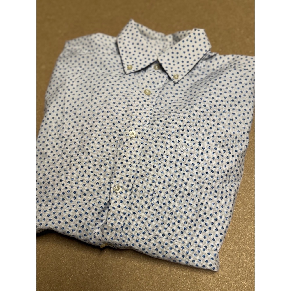 Ariat Mens M/M Fitted Long Sleeve Button Down Shirt‎ Blue Star Print